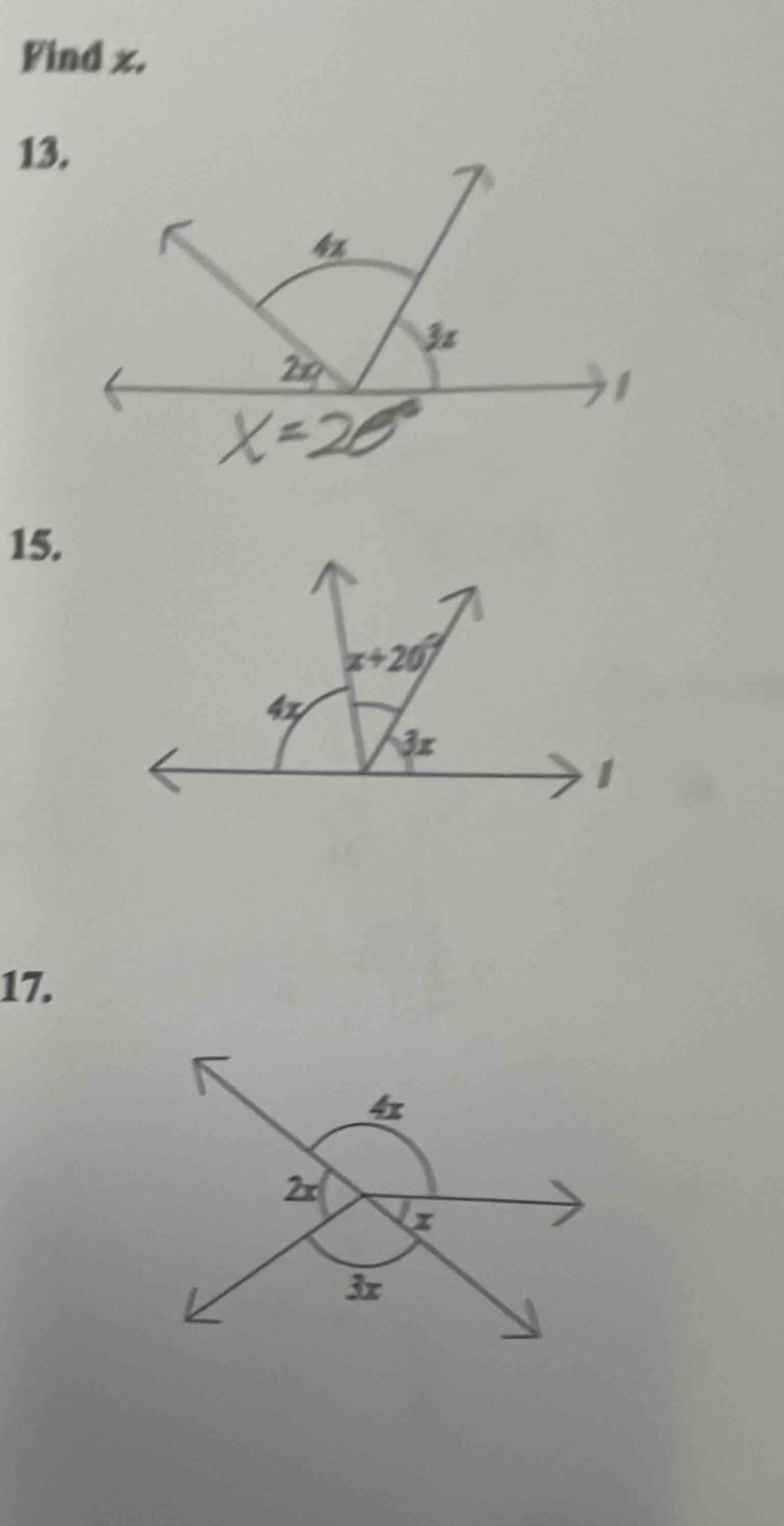 Find x.
13.
15.
17.