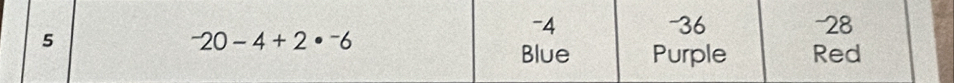 -4 -36 ~28
5
-20-4+2· -6
Blue Purple Red