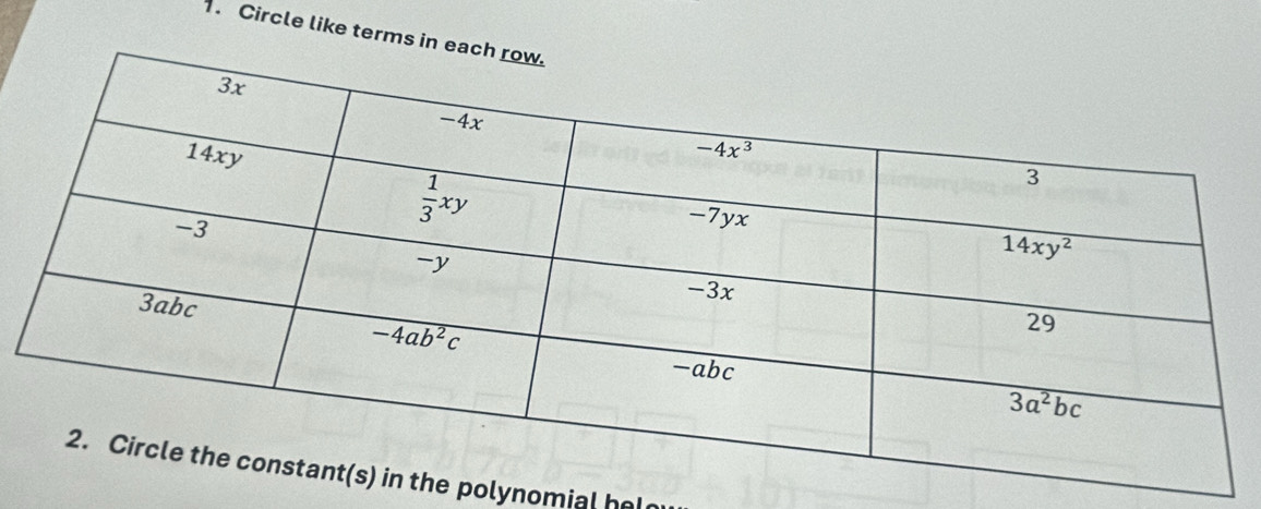 Circle like terms in 
e polynomial he