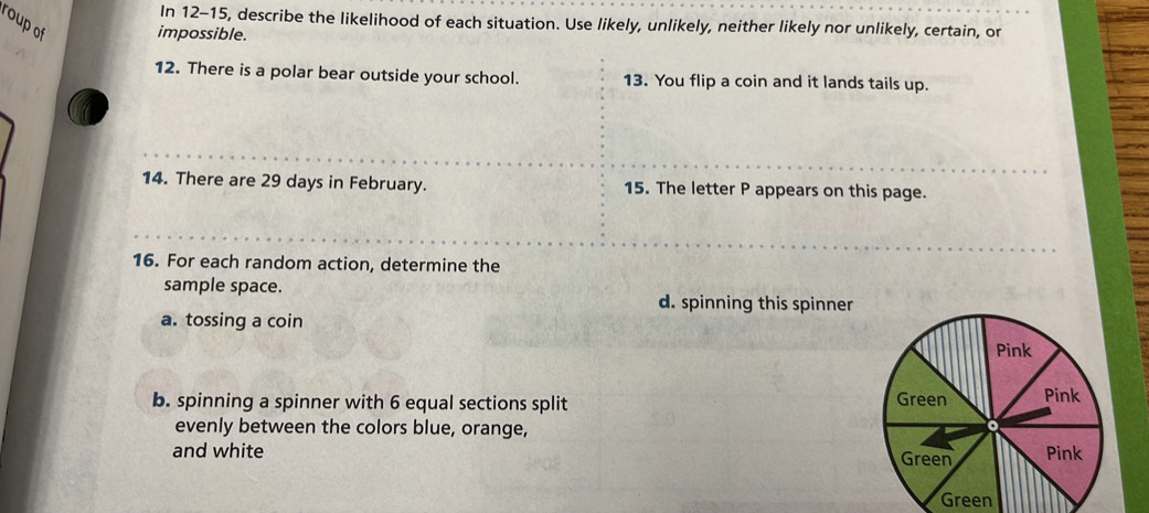 Solved: In 12-15, describe the likelihood of each situation. Use likely ...