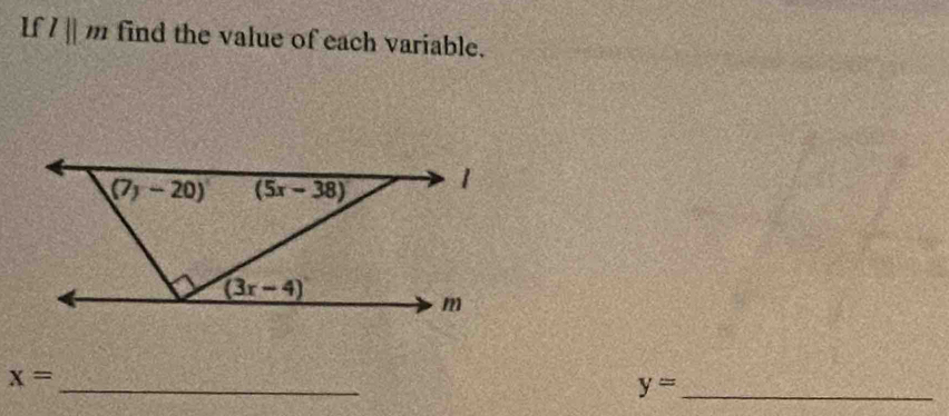 lf l||m find the value of each variable.
_
x=
_ y=