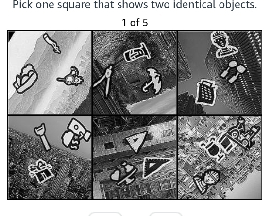 Pick one square that shows two identical objects.
1 of 5