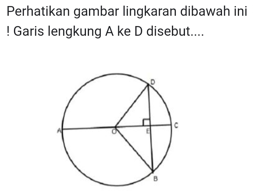 Perhatikan gambar lingkaran dibawah ini 
! Garis lengkung A ke D disebut....