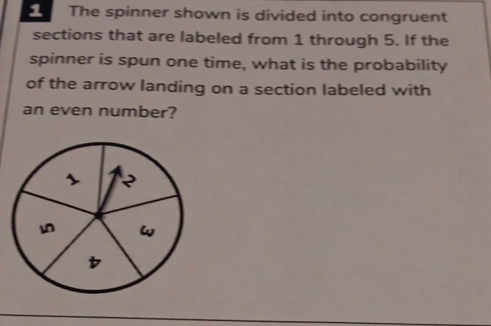 Solved: The spinner shown is divided into congruent sections that are ...
