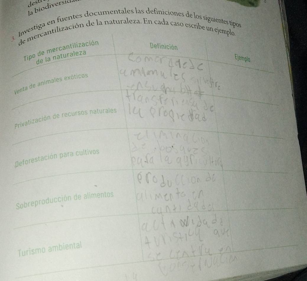 destl 
la biodiversida 
3iga en fuentes documentales las definiciones de los siguientes tipos 
ción de la naturaleza. En cada caso escrib