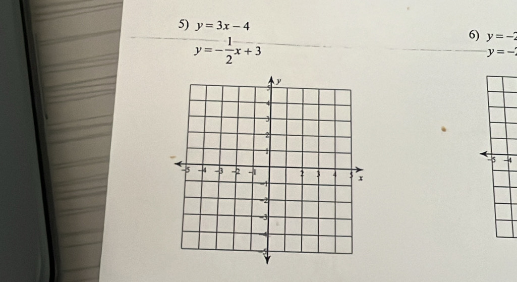 y=3x-4
y=- 1/2 x+3
6) y=-2
y=-
-5 -