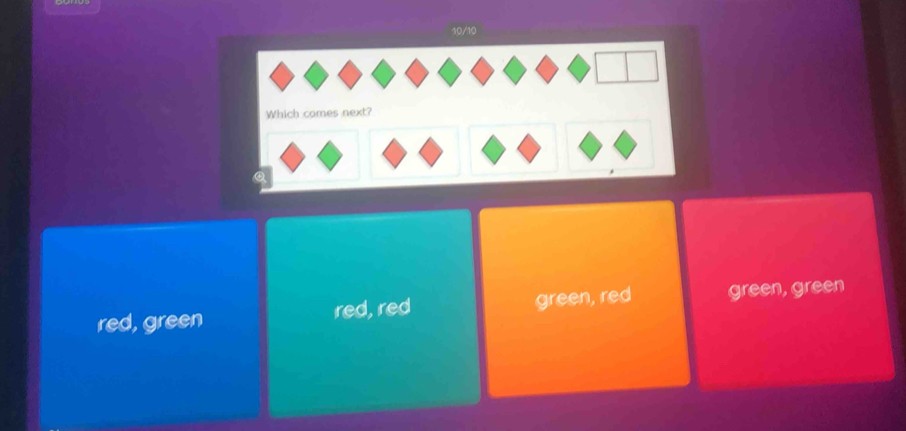 10/10
red, green red, red green, red green, green