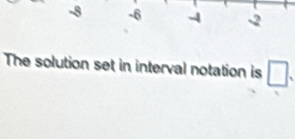 -8 -6 -4 -2
The solution set in interval notation is □.