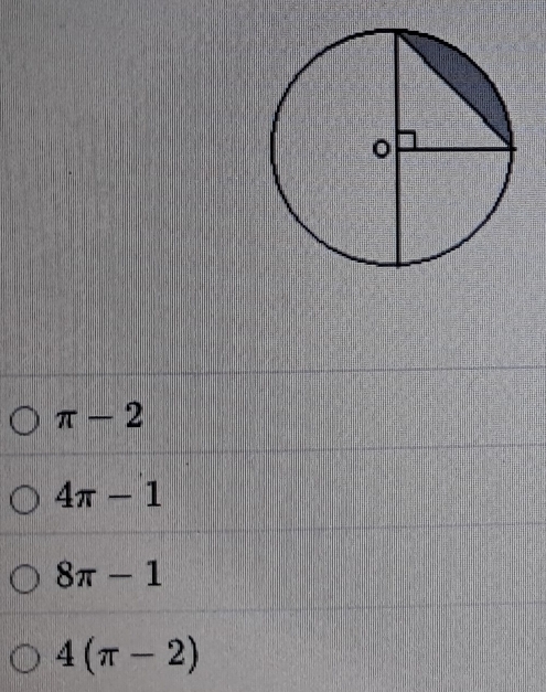 π -2
4π -1
8π -1
4(π -2)