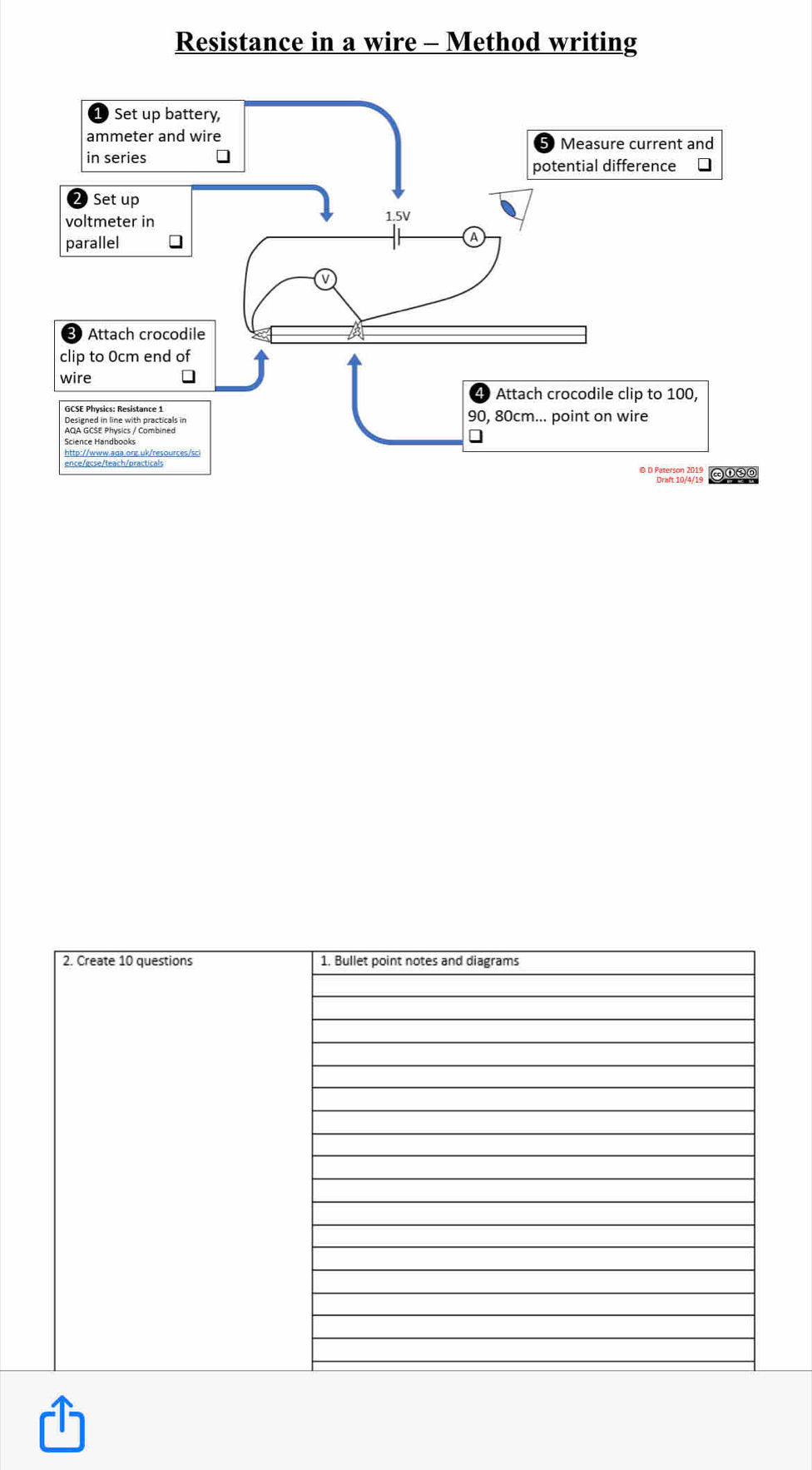 Resistance in a wire - Method writing