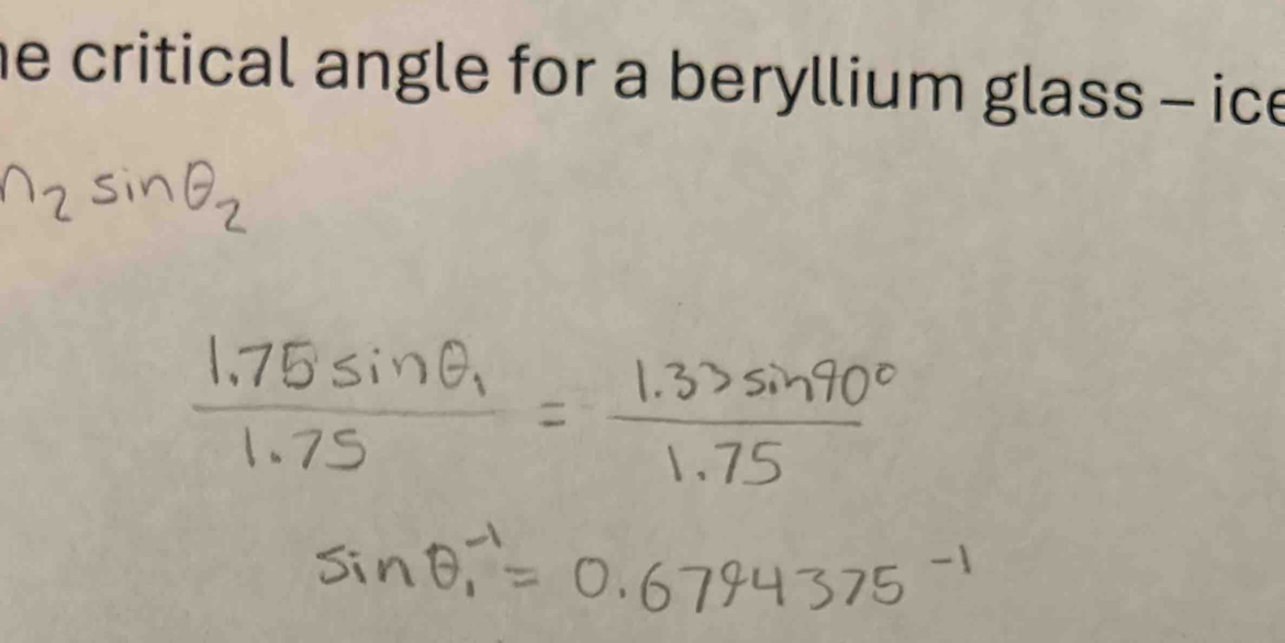 he critical angle for a beryllium glass - ice