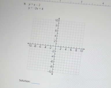 3
9. y=x-2
4
y=-2x+4
_
Solution: