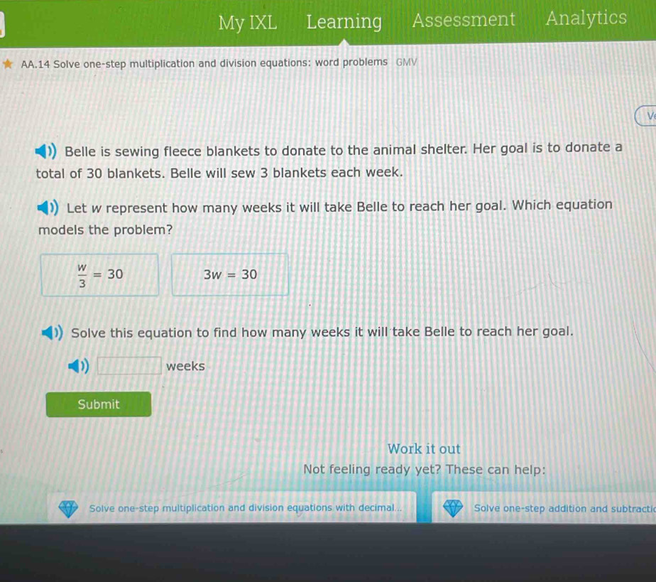 Solved: My IXL Learning Assessment Analytics AA.14 Solve one-step ...