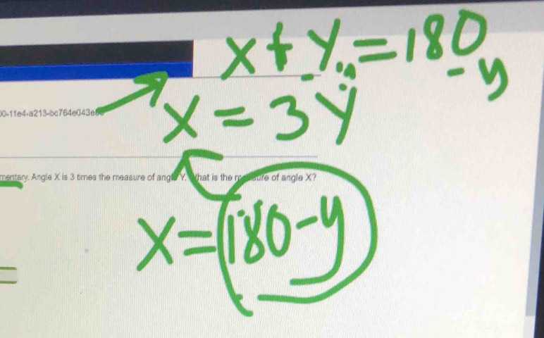 x+y.=1=180
-y
x=3y
x=(180-y