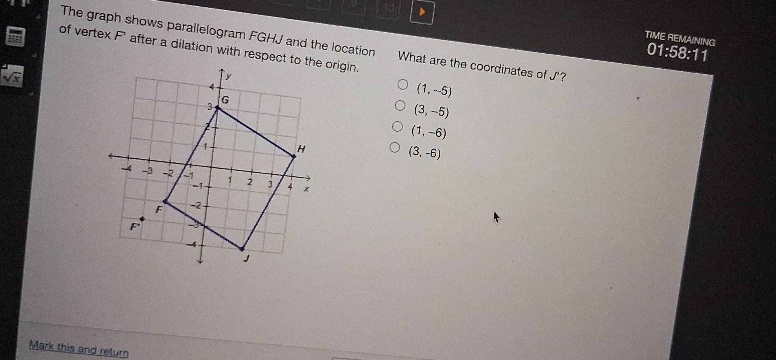 Solved: TIME REMAINING The graph shows parallelogram FGHJ and the ...