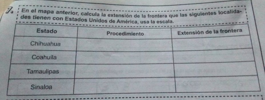 En el mapa anterior, calcula la extensión de la frontera que las siguientes localida- 
des tienen con Est