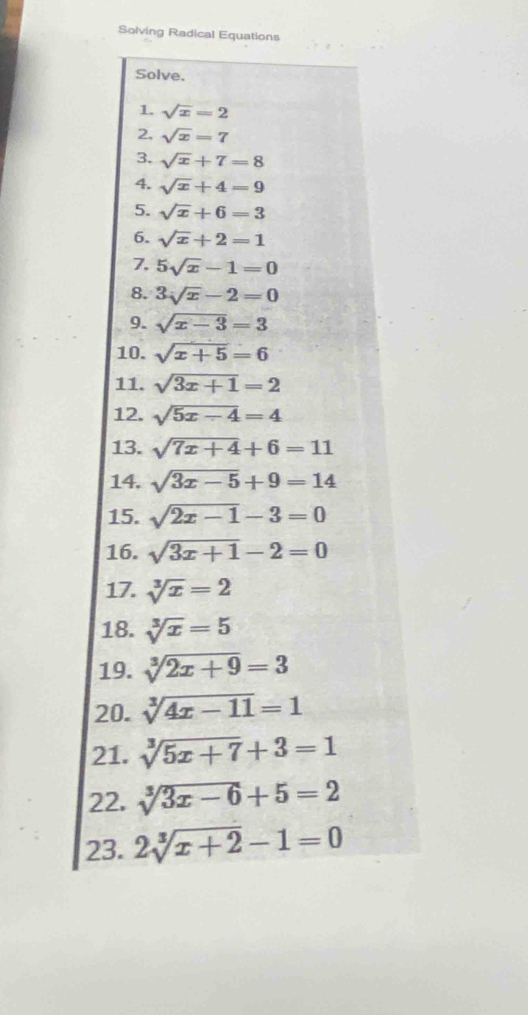 Solving Radical Equations