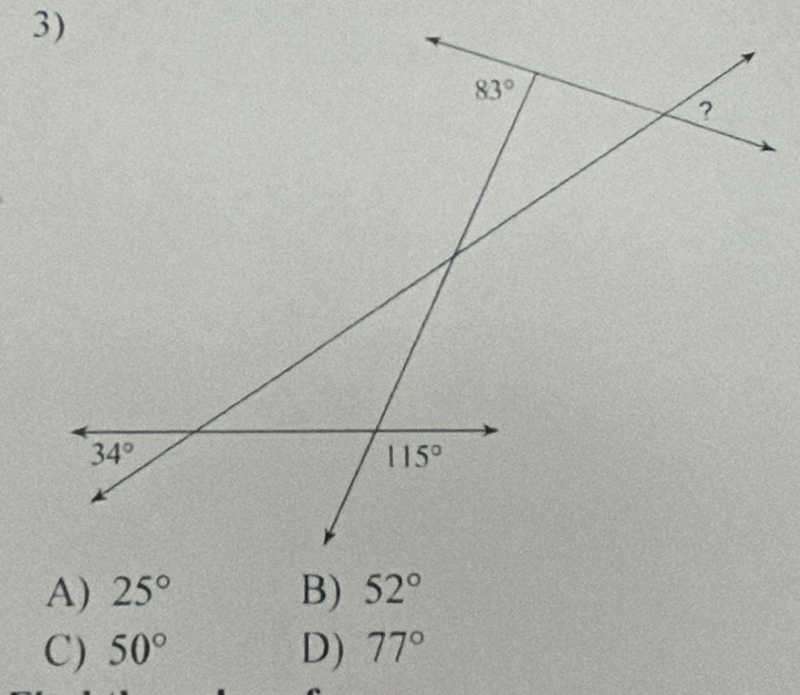 25°
C) 50° D) 77°