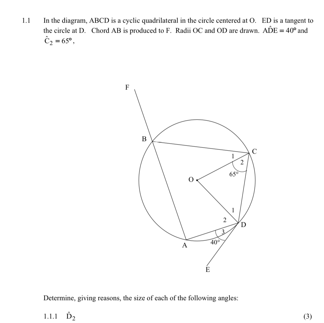 Solved: 1.1 In the diagram, ABCD is a cyclic quadrilateral in the ...