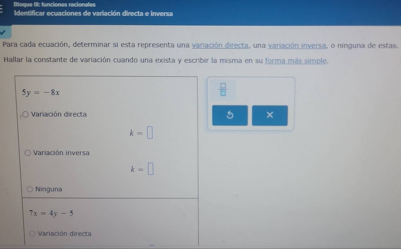 Resuelto:Bloque III: funciones racionales Identificar ecuaciones de ...