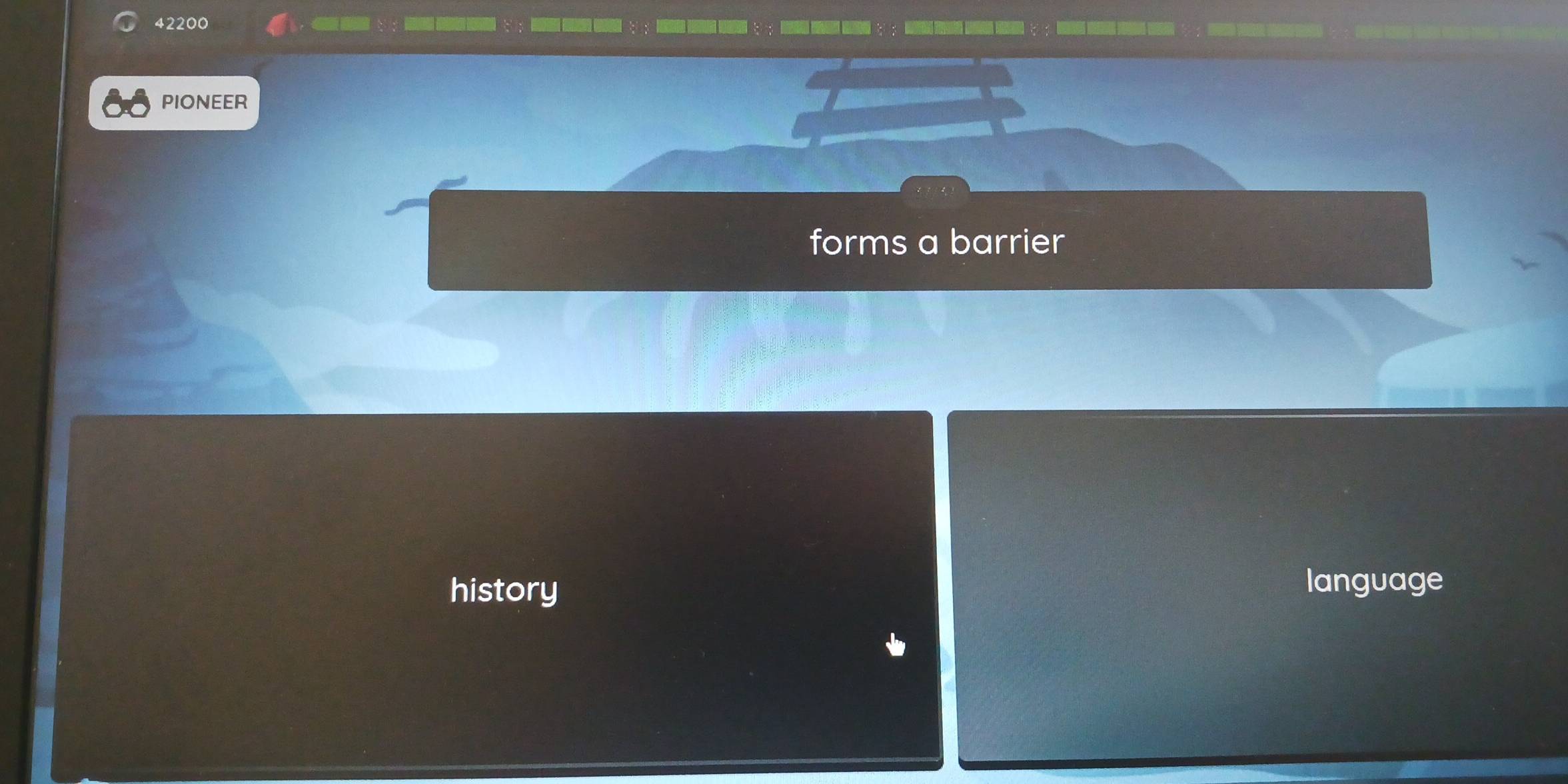 42200
PIONEER
forms a barrier
history
language