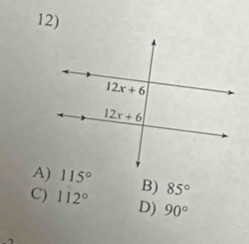 85°
C) 112° D) 90°