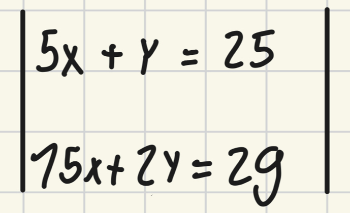 5x+y=25
175x+2y=29