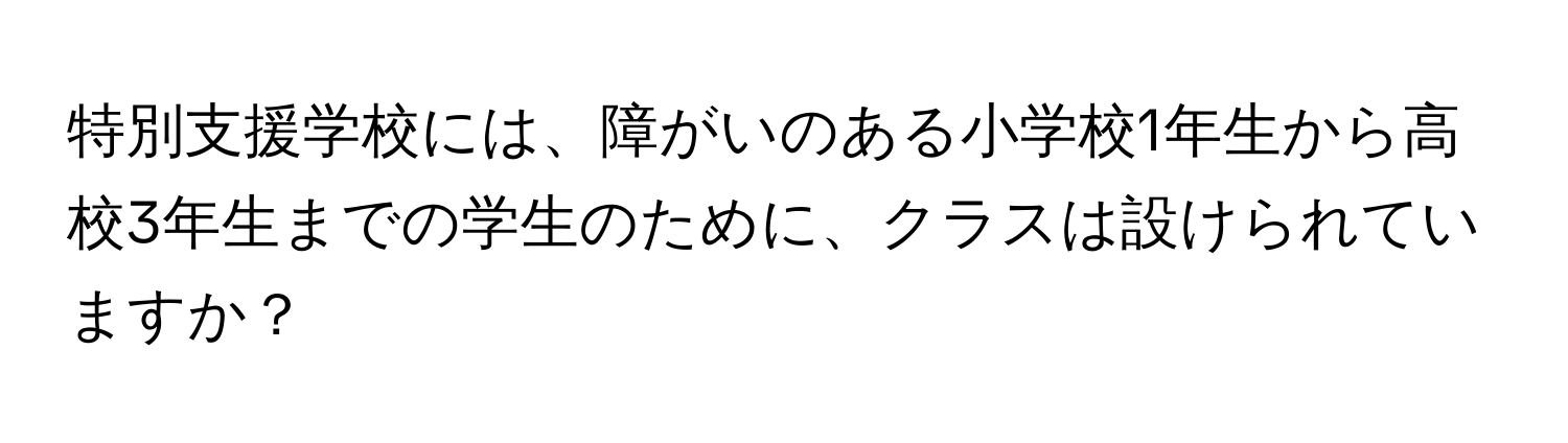 特別支援学校には、障がいのある小学校1年生から高校3年生までの学生のために、クラスは設けられていますか？