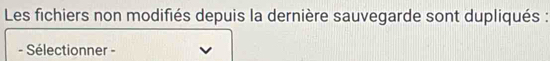 Les fichiers non modifiés depuis la dernière sauvegarde sont dupliqués : 
- Sélectionner -