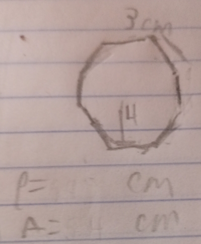 3 cne
4
p= 63)cm
A=cm