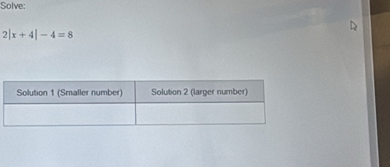 Solve:
2|x+4|-4=8