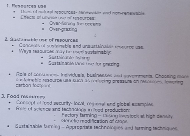 Solved: Resources use Uses of natural resources- renewable and non ...