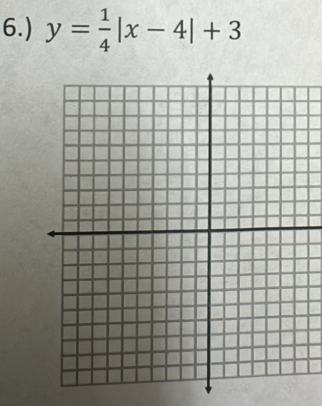 6.) y= 1/4 |x-4|+3