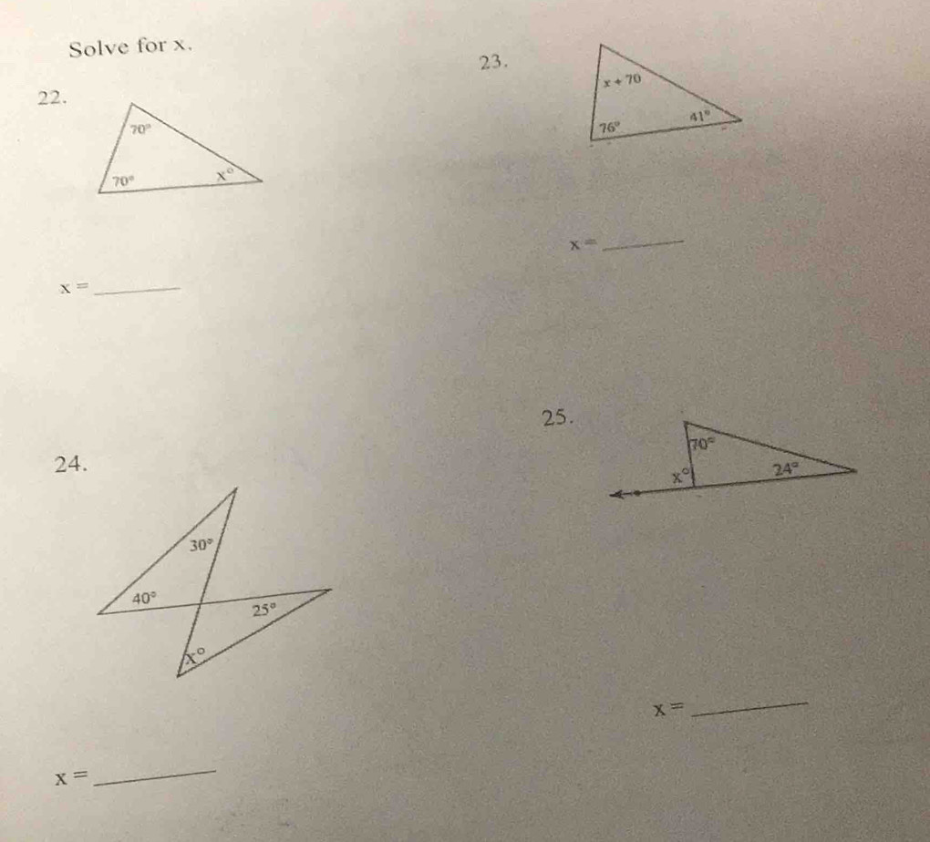 Solve for x.
23.
22.
x=
_
x=
_
25.
24.
x=
_
x=
_