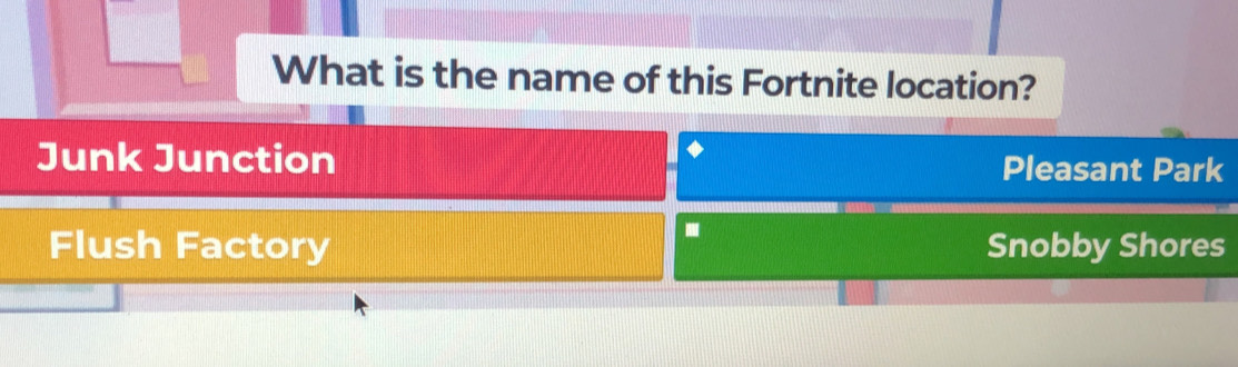 What is the name of this Fortnite location? 
Junk Junction Pleasant Park 
Flush Factory Snobby Shores