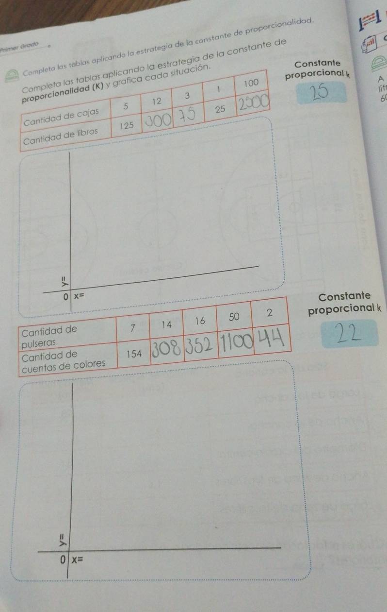 tablas aplicando la estrategía de la constante de proporcionalidad
Primer Grado
strategía de la constante de
a
porcional k
Constante
A
6
litr
Constante
oporcional k
"
0 x=