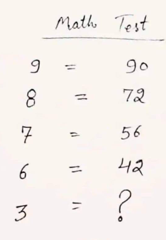 Math Test
g=90
8=72
7=56
6=42
3= (