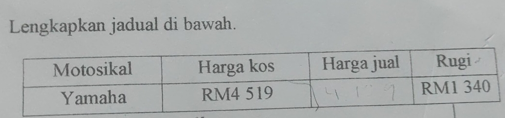 Lengkapkan jadual di bawah.