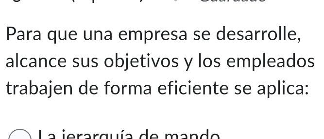 Para que una empresa se desarrolle,
alcance sus objetivos y los empleados
trabajen de forma eficiente se aplica:
La jerarquía de mande