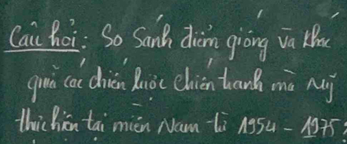 Cai hoi: So Sanh dim giòing va Hou 
gua cac diven Ruioc chien han mà Mi 
thic hiān tai mièn Nam-là 1954- 1575?