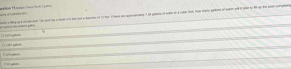 Solved: estion 11(Multiple Choice Worth 2 points) plume of Cylinders MC ...