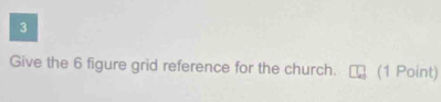 Give the 6 figure grid reference for the church. (1 Point)