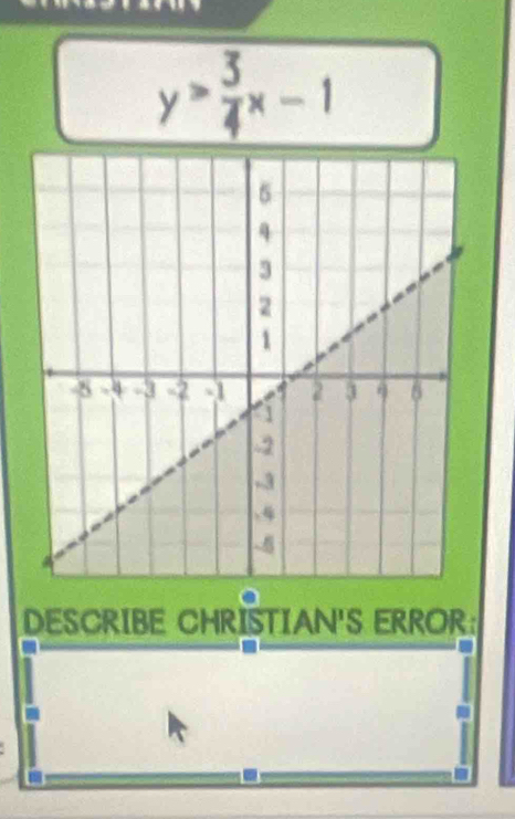 y> 3/4 x-1
DESCRIBE CHRISTIAN'S ERROR: