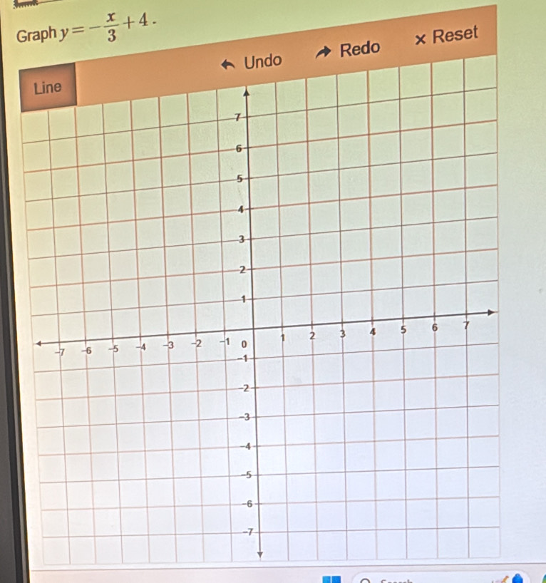 Graph y=- x/3 +4. × Reset