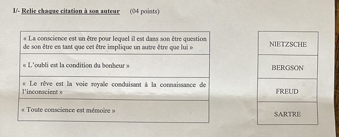 I/- Relie chaque citation à son auteur (04 points)