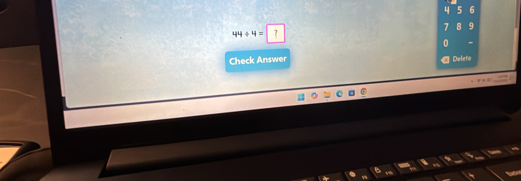 4 5 6
7 8 9
44/ 4= | 
0 - 
Check Answer Delete