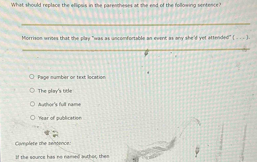 Solved: What should replace the ellipsis in the parentheses at the end ...