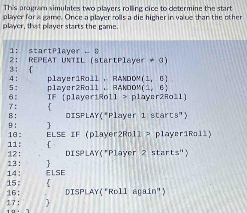 Solved: This program simulates two players rolling dice to determine ...
