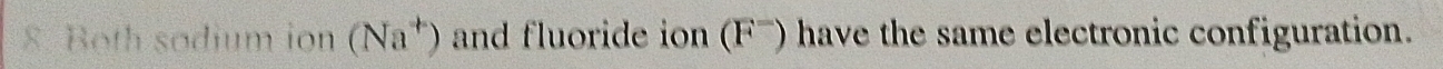 Both sodium ion (Na^+) and fluoride ion (F¯) have the same electronic configuration.