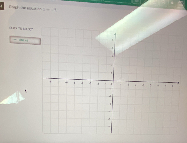 Graph the equation x=-2. 
CLICK TO SELECT 
LINE AB